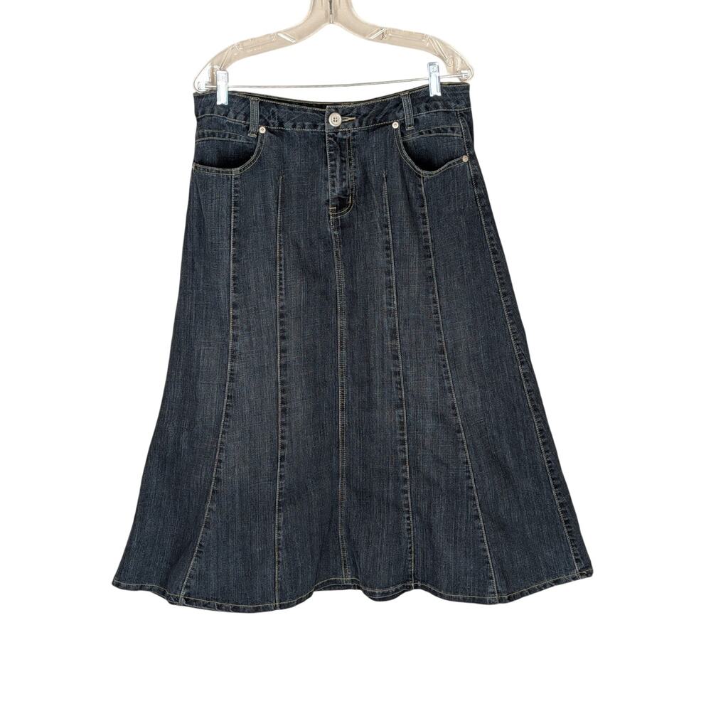 Motto Denim Skirt Size 16 33" Waist Modest Long Midi No Slit Dark Wash Pockets